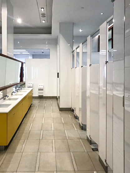 an interior view of a corporate washroom
